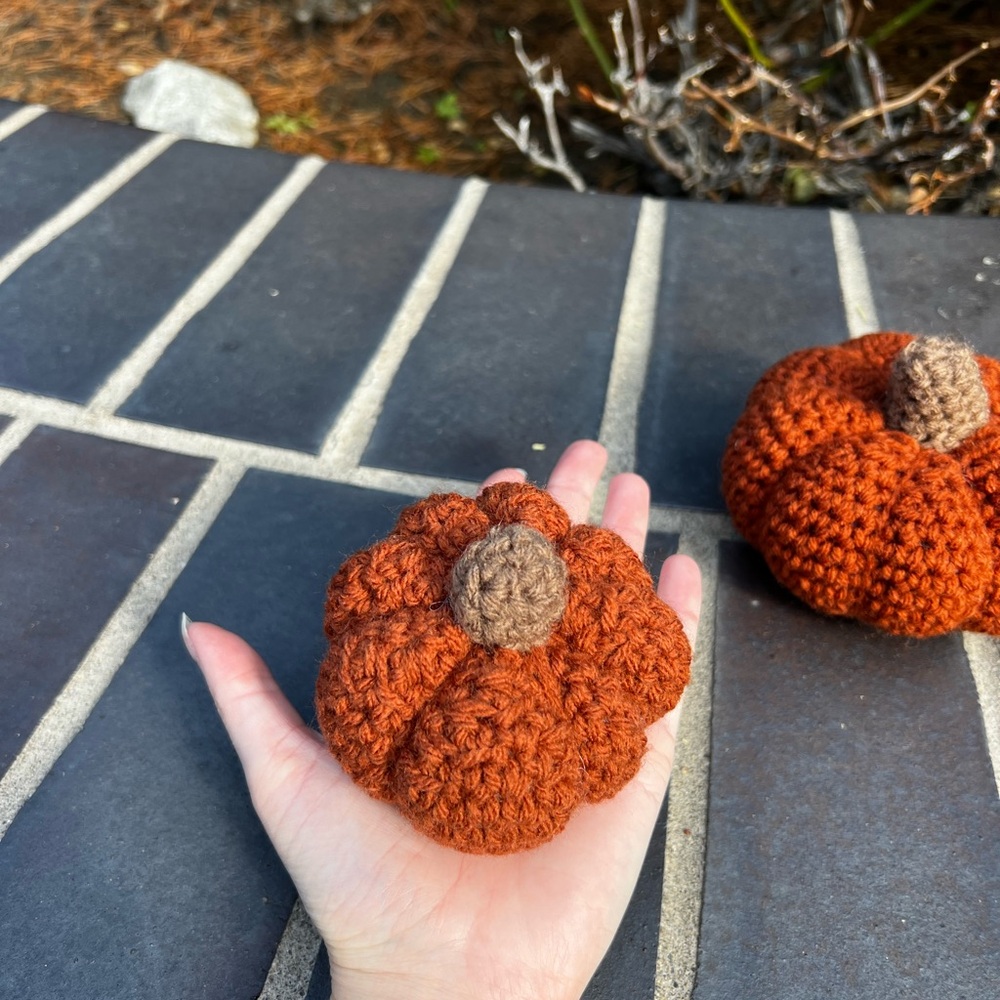 Hand Crocheted Set of 5 Rustic White & Orange Pumpkins Fall Halloween Decor! - Picture 9 of 12